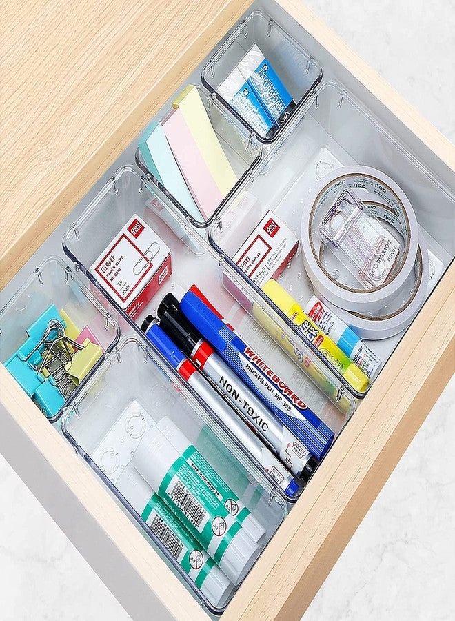 BAREPEPE 5 Piece Unbreakable Clear Plastic Drawer Organizers Set, 3-Size Versatile Bathroom and Vanity Drawer Organizer Trays, Storage Bins for Makeup, Jewelries, Kitchen Utensils and Office(Transparent) - Image 3